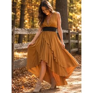 Weissman Lyrical Dance Dress High Low Handkerchief Hem Ochre Yellow Size M